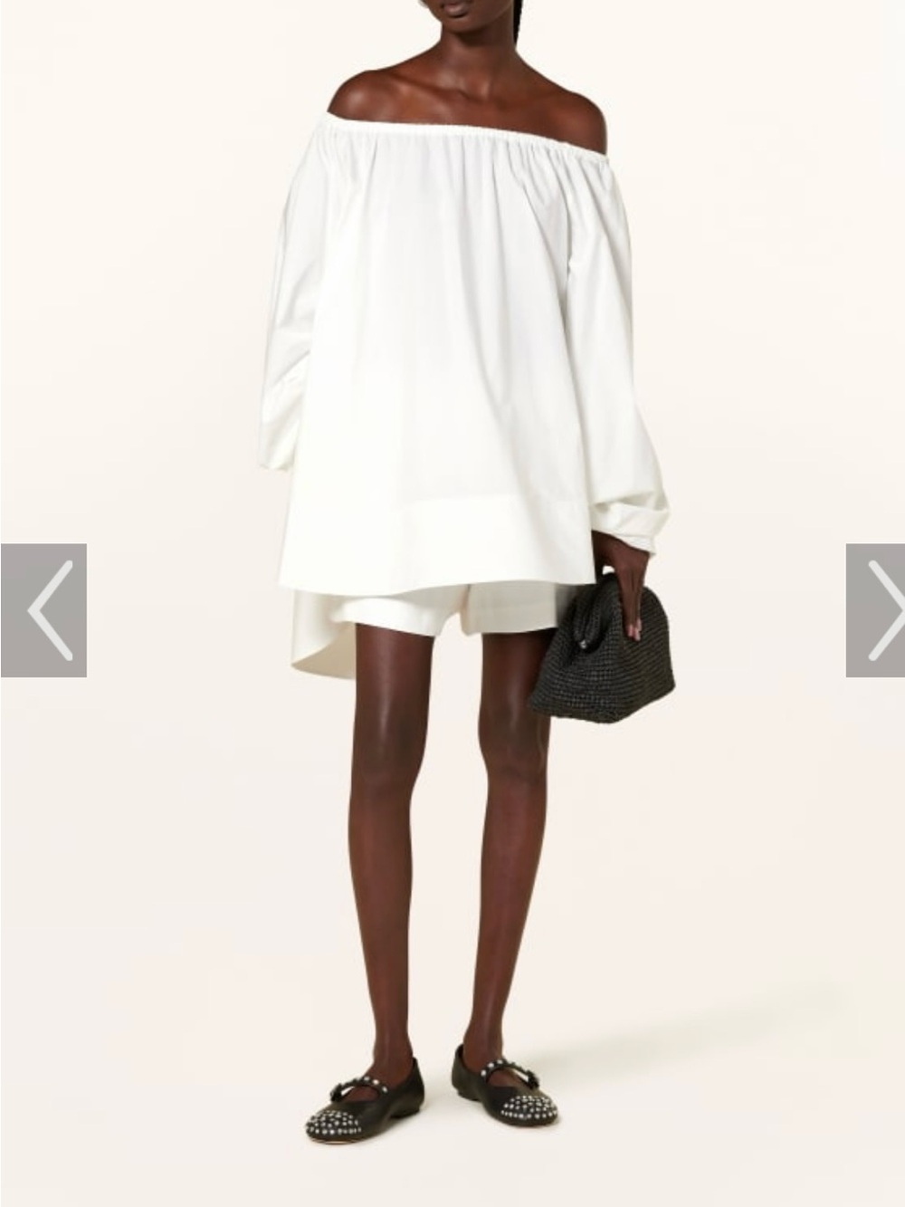 COS Oversized Off the Shoulder Balloon Sleeve Top in Khaki/Gold